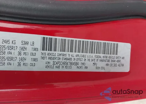 2019 Dodge Journey Se Value Package from USA, damaged, VIN 3C4PDCAB5KT864584